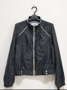 Vintage Courreges Black Polka Dot Windbreaker Bomber Jacket